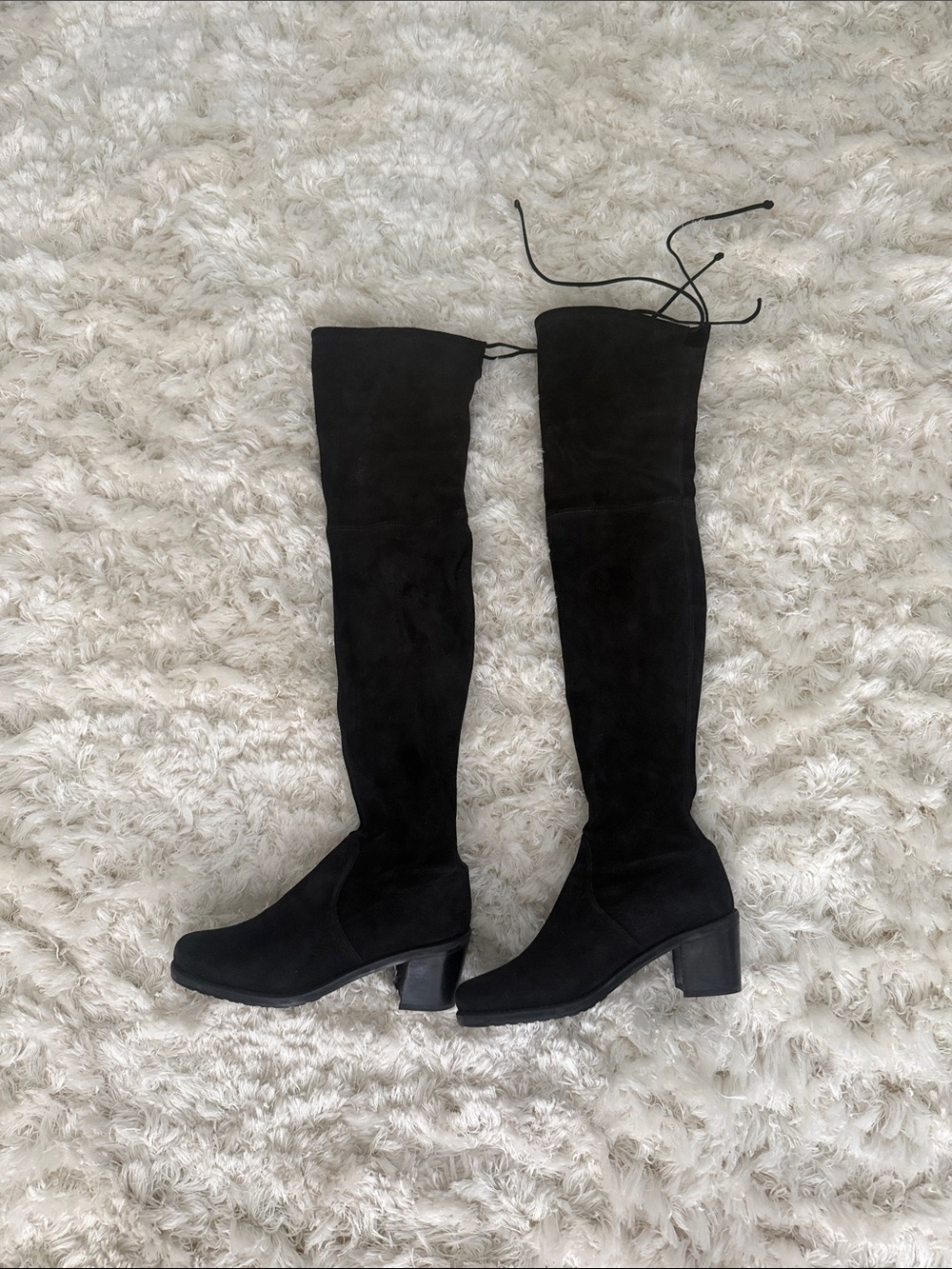 Stuart Weitzman Black Over-The-Knee Suede Block Heel Boots